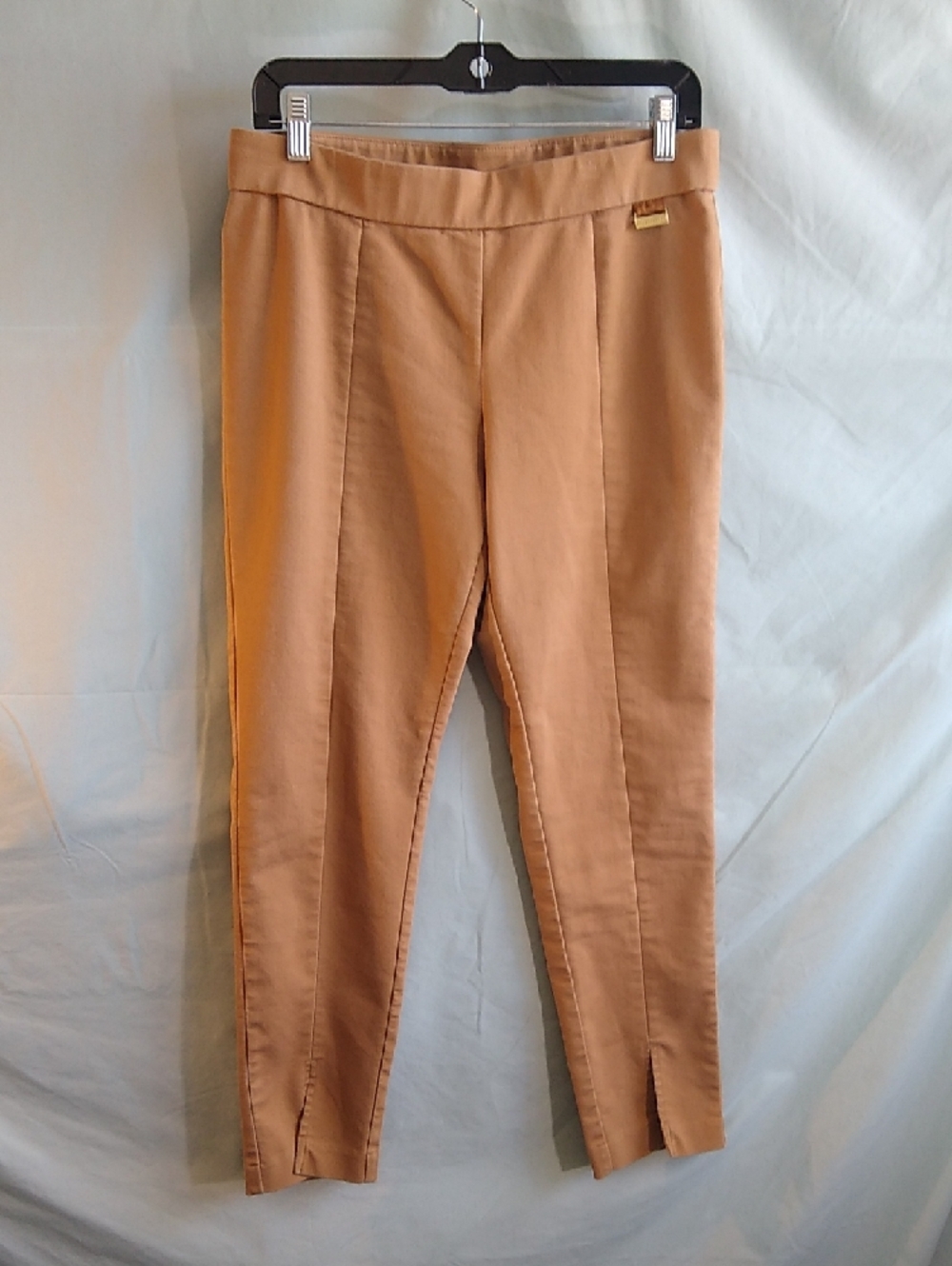 Calvin Klein camel color skinny pants front ankle split